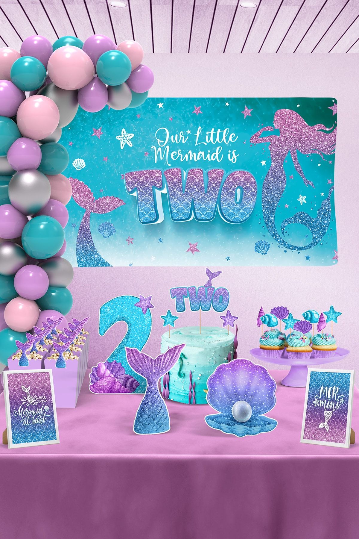 Hey Parti Mermaid Themed 2 Year Old Birthday Party Set Maxi
