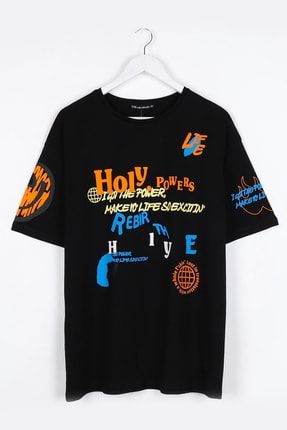 Holy Power Baskılı Siyah Unisex Tshirt 816E0517