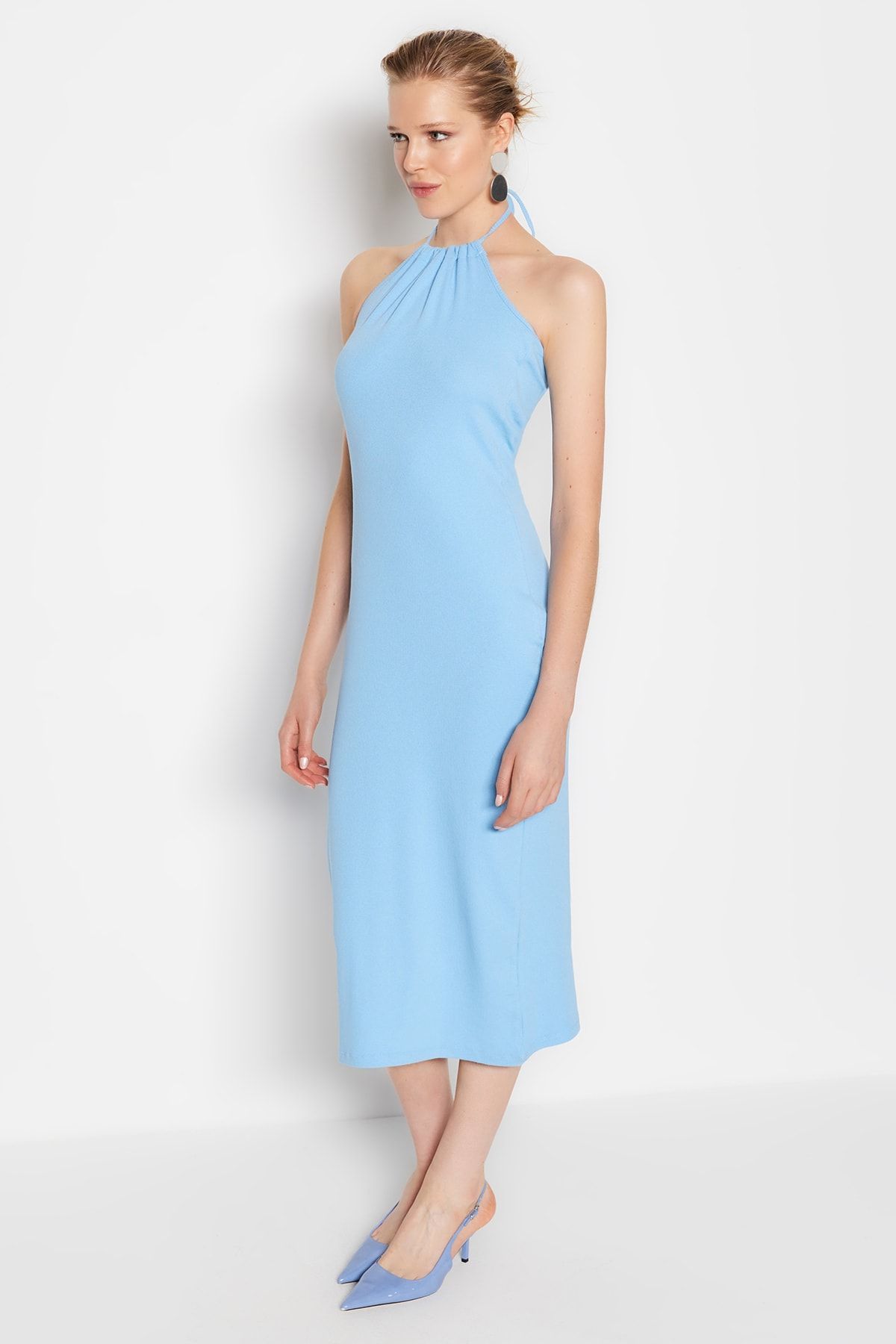 Bebe mock neck strappy crepe dress 2025