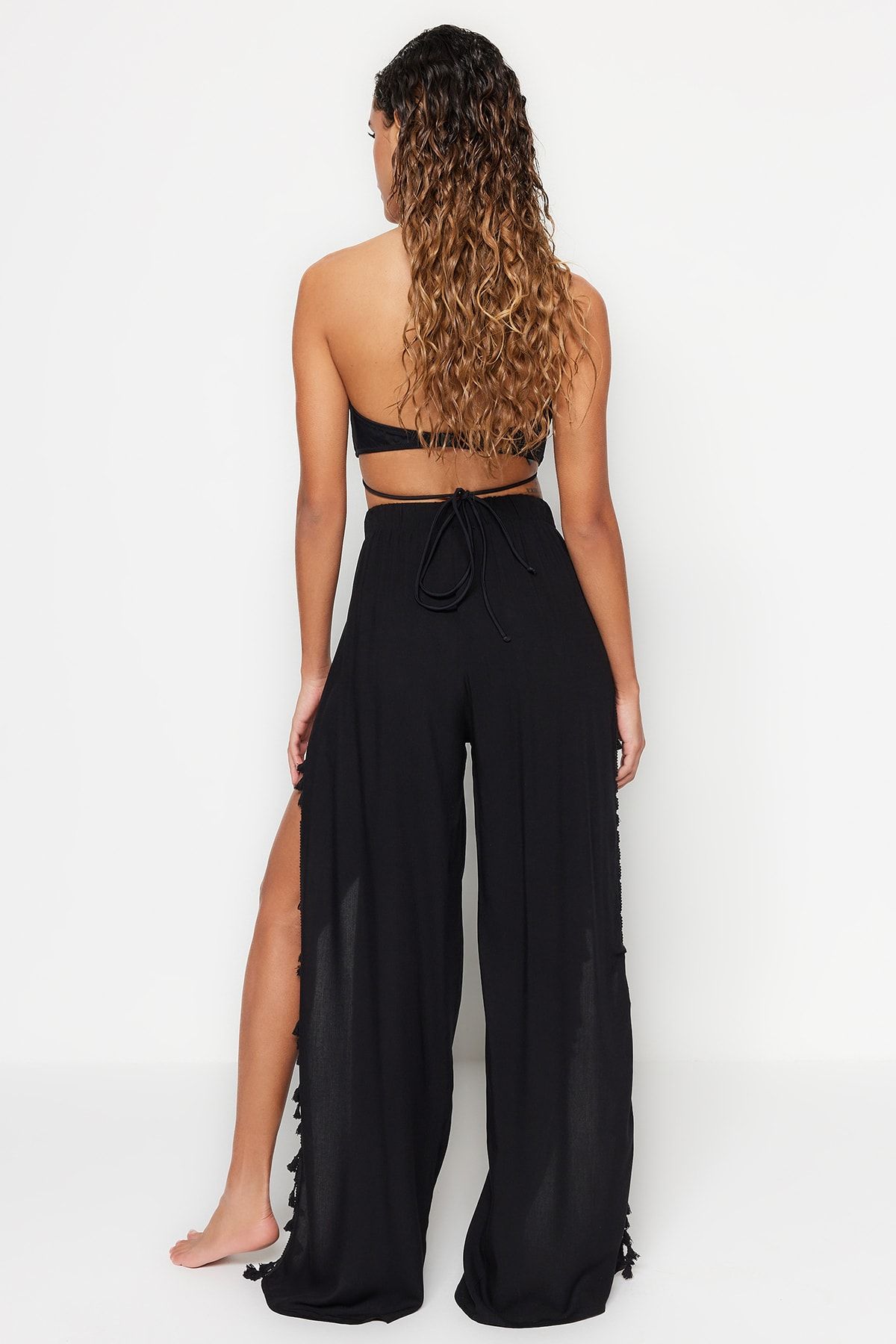 Trendyol Collection-Black Woven Tassels Beach Pants Tbess23Pl00001 7