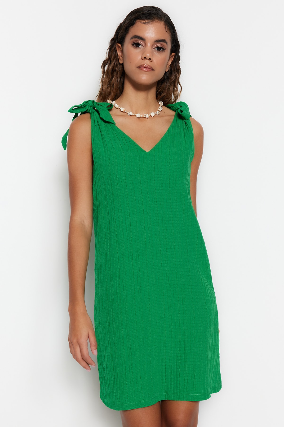Trendyol Collection Green Mini Woven Tie-Up Beach Dress TBESS23EL00108