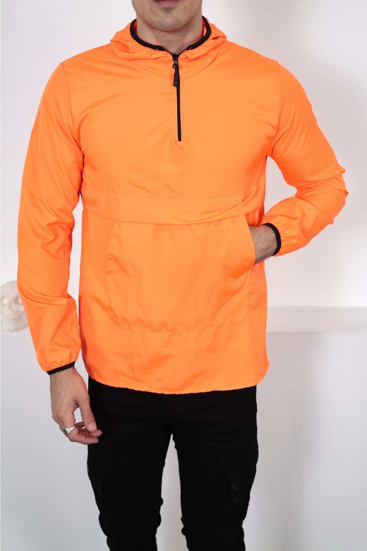 Unisex Ince Kanguru Cep Yağmurluk — نارنجی TYC00696157448 — تصویر 4 از 4