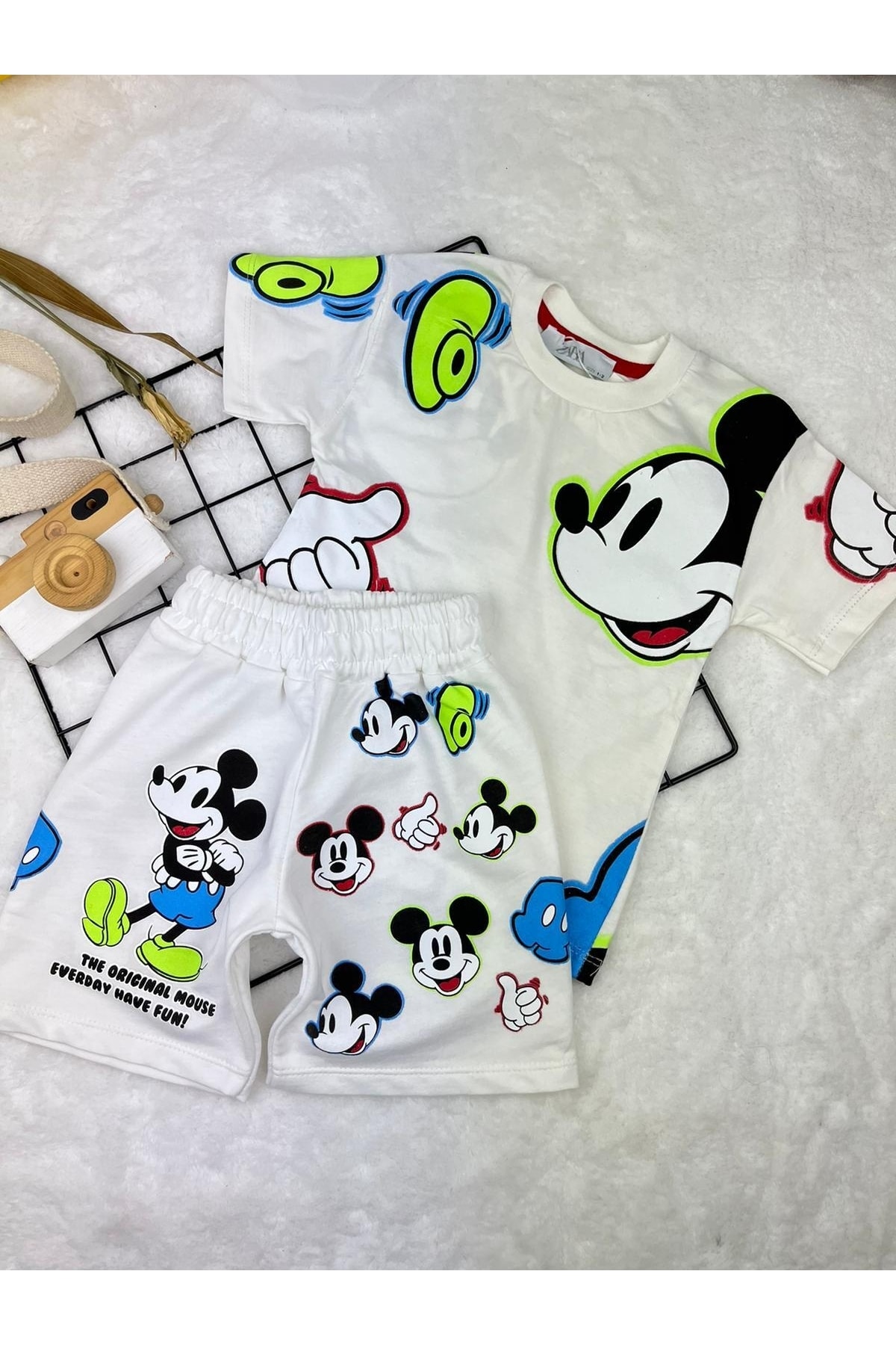 Minizade Zara Miki Mouse Baskılı Şortlu Yazlık Unisex Bebek/çocuk Takım