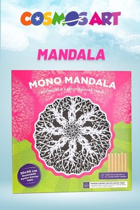 Karton Kanvas Mandala - Metal Çerçeve Görünümlü Ağaç Çizimi Boyama - 6'lı Jumbo Kalem COSMOS2010