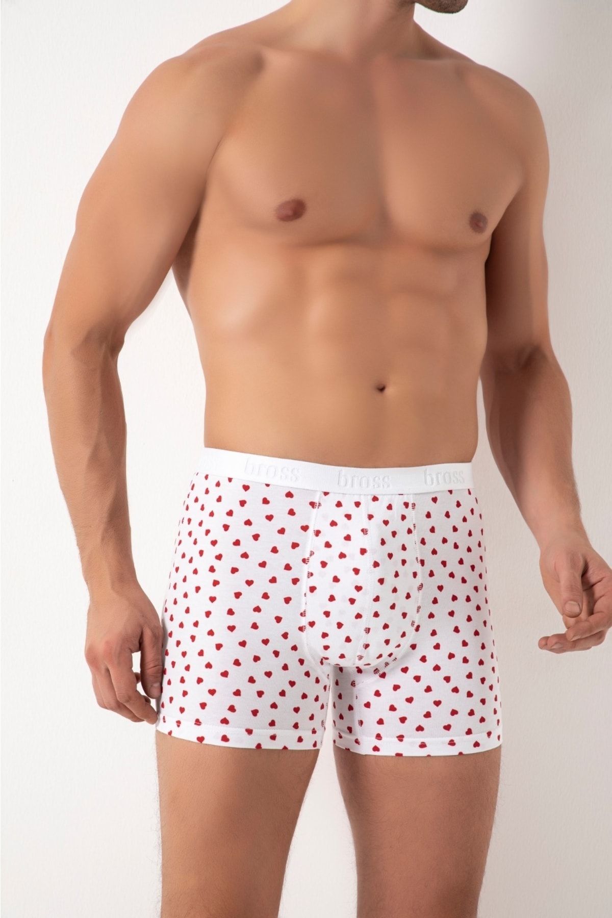 Bross Kalp Desenli Beyaz Erkek Boxer