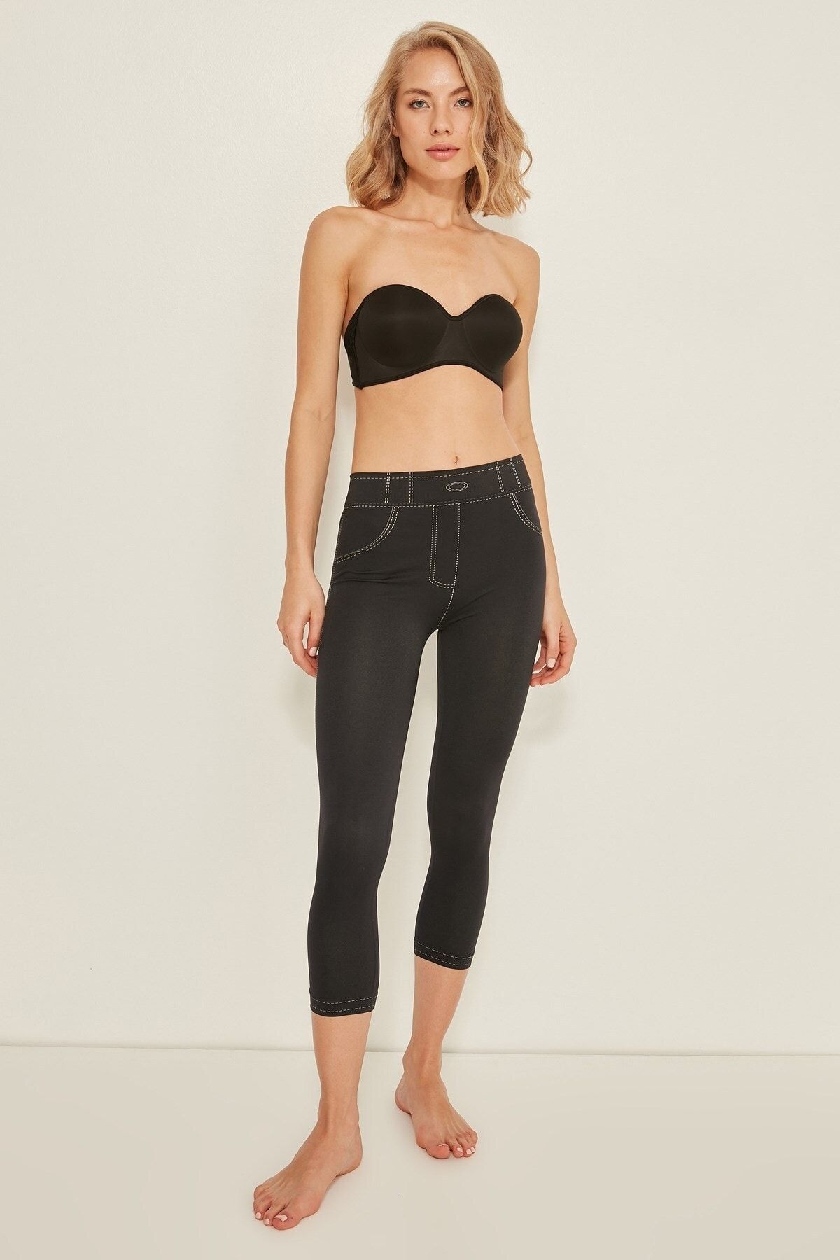 C&City-C13801 Nahtlose Damen-Denim-Hosen-Leggings Schwarz 4