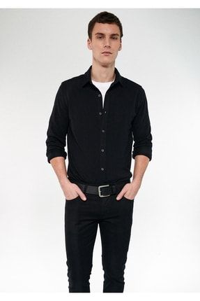 Siyah Örme Gömlek Fitted / Vücuda Oturan Kesim 021638-900