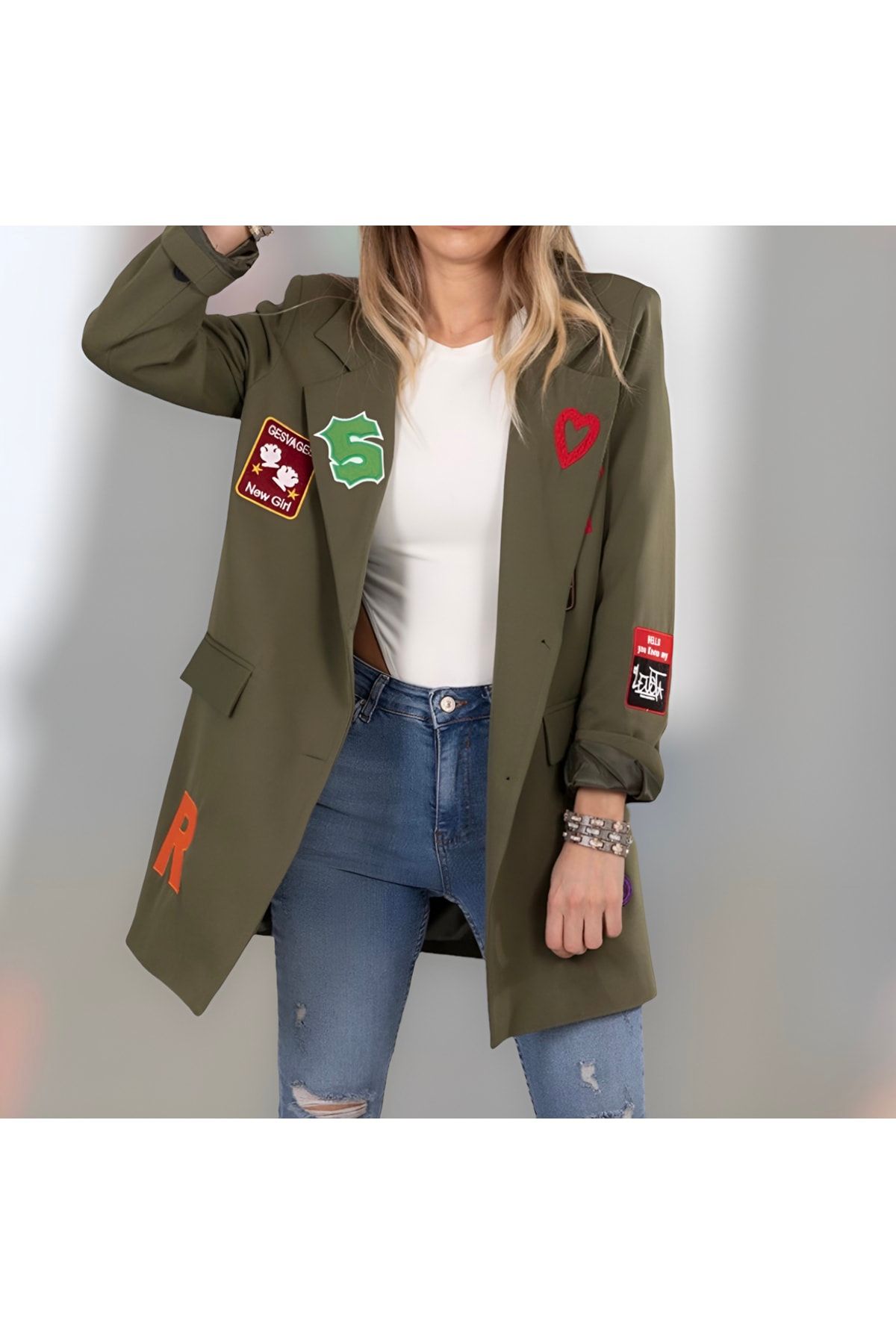 higo Oversize Nakış Işlemeli Blazer Ceket