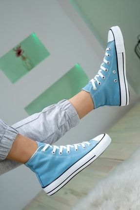 Kadın Açık Mavi Uzun Bilekli Spor Ayakkabı Sneaker Blk4567