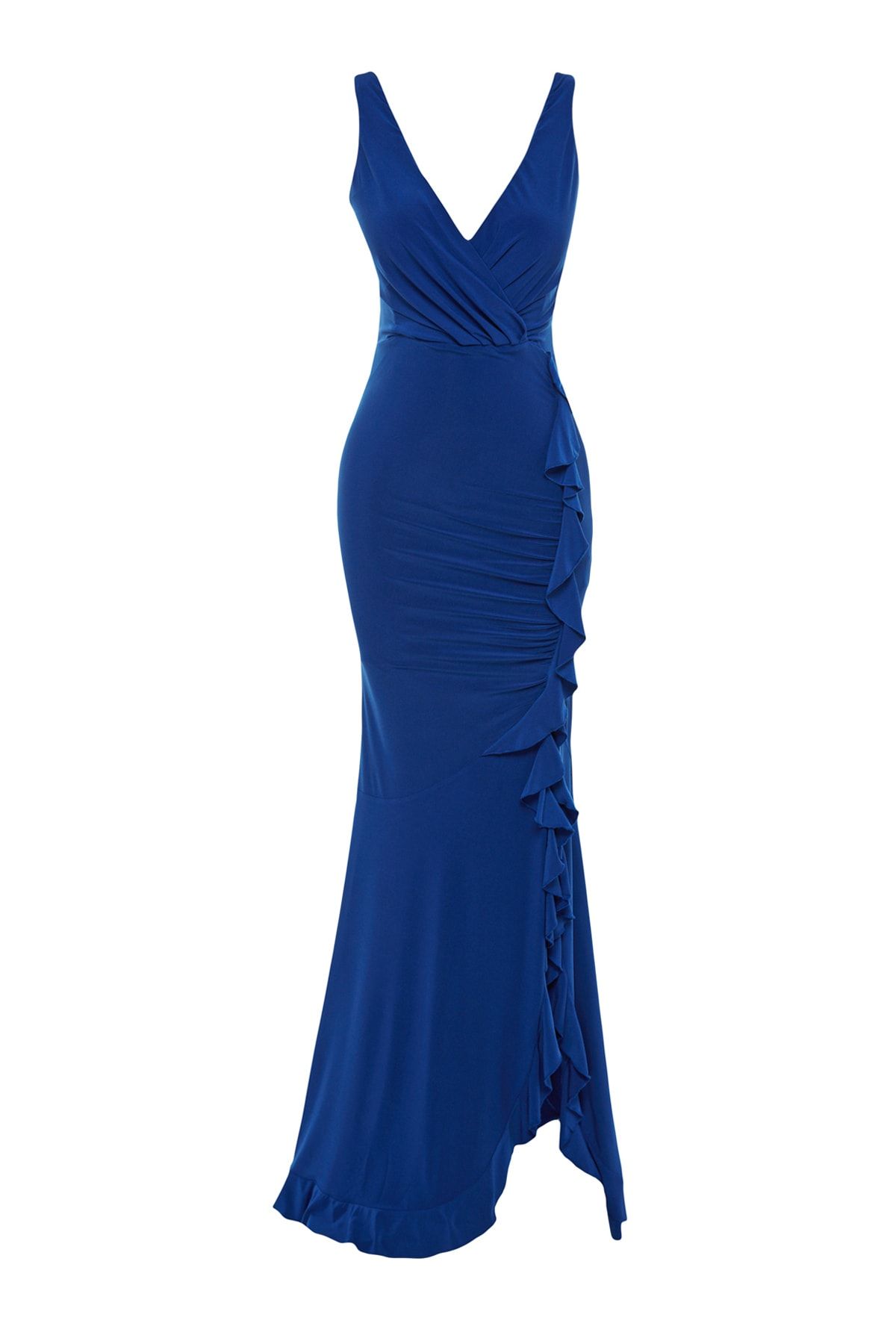 Trendyol Collection-Rochie de seară tricotată cu volan căptușită Saks Rochie de absolvire de noapte TPRSS19UT0026 7