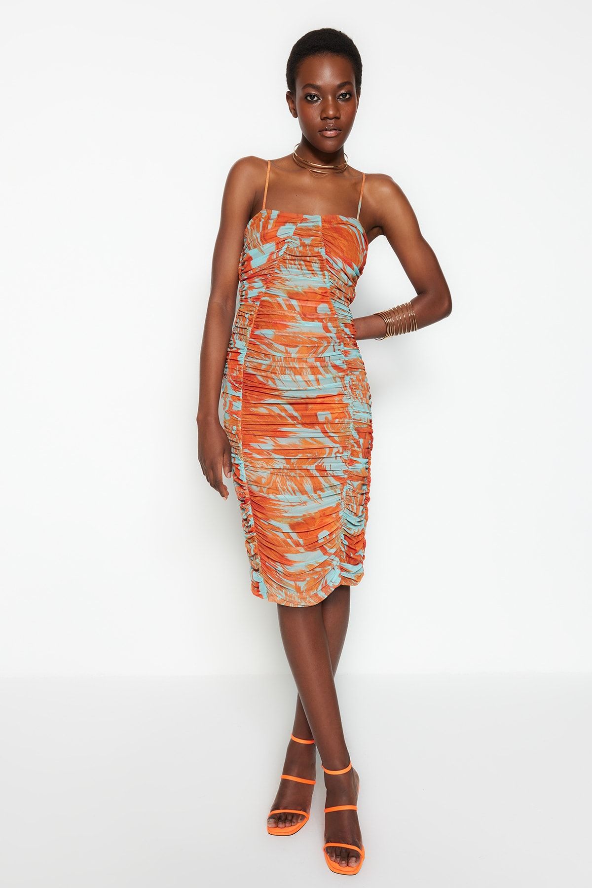 Trendyol Collection Multicolored Body Lined Fitted Tulle Printed