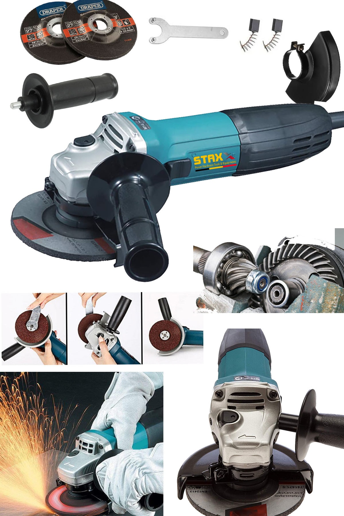 Metal Gear System Copper Wrapped 900watt 115mm-125mm Spiral Palm Cutting and Grinding Machine