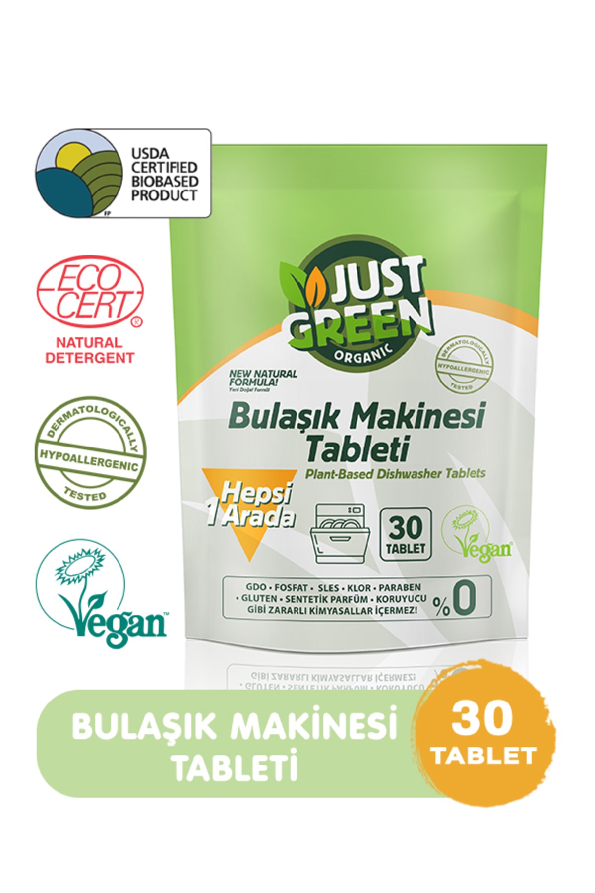Just Green Organic Bulaşık Makinesi Tableti 30'lu 480 G