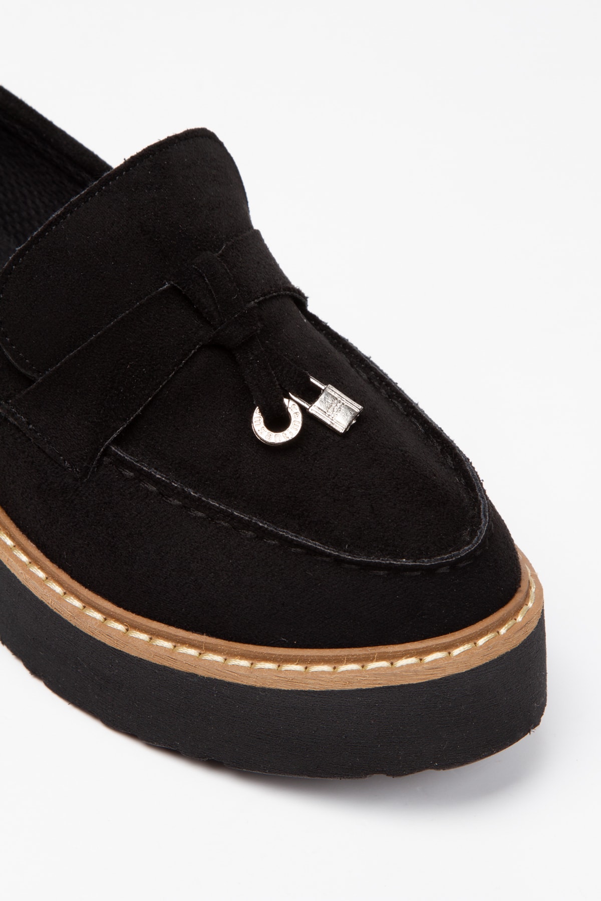 Limeo Siyah Süet Fiyonk Detaylı Yüksek Eva Tabanlı Kadın Günlük Makosen Loafer Ayakkabı ON11261