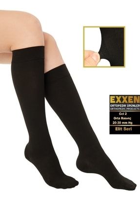 Diz Altı Burnu Kapalı Ccl2 Orta Basınçlı Siyah Renk Varis Çorabı (Çift Bacak) Elit Seri Elite-Dizaltı2