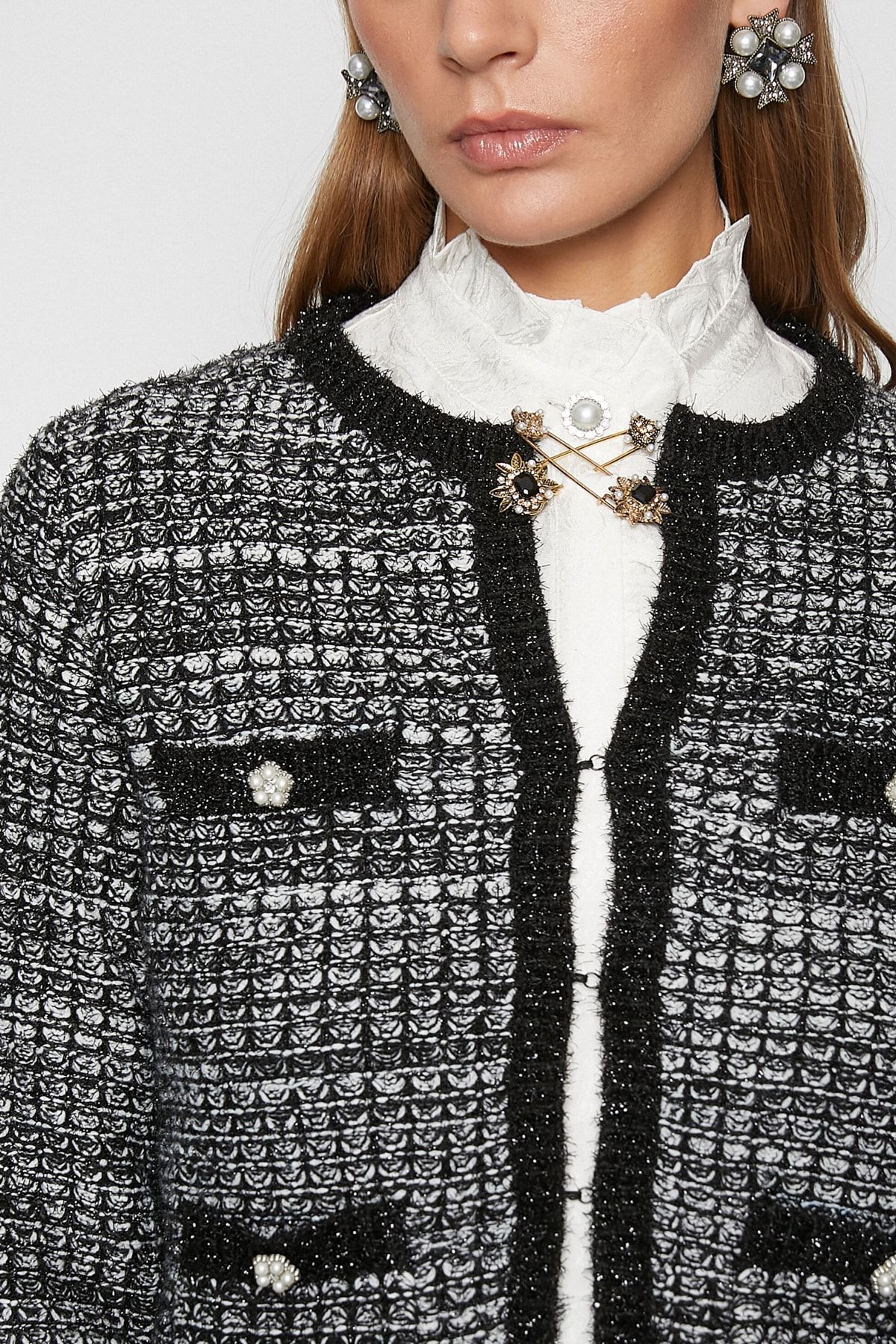 Koton-Women's Black Plaid Cardigan 3WAK90307HT 4