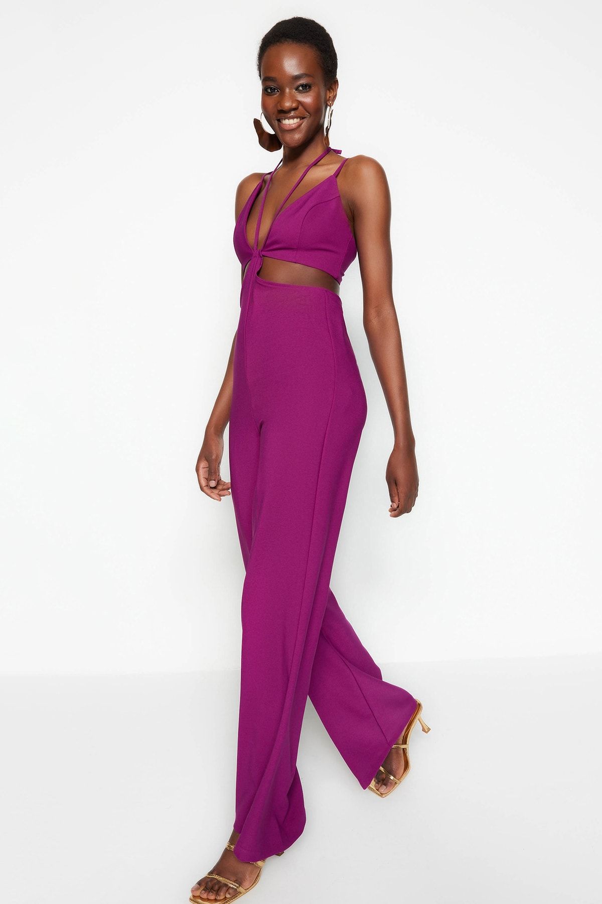 Purple shop evening jumpsuit