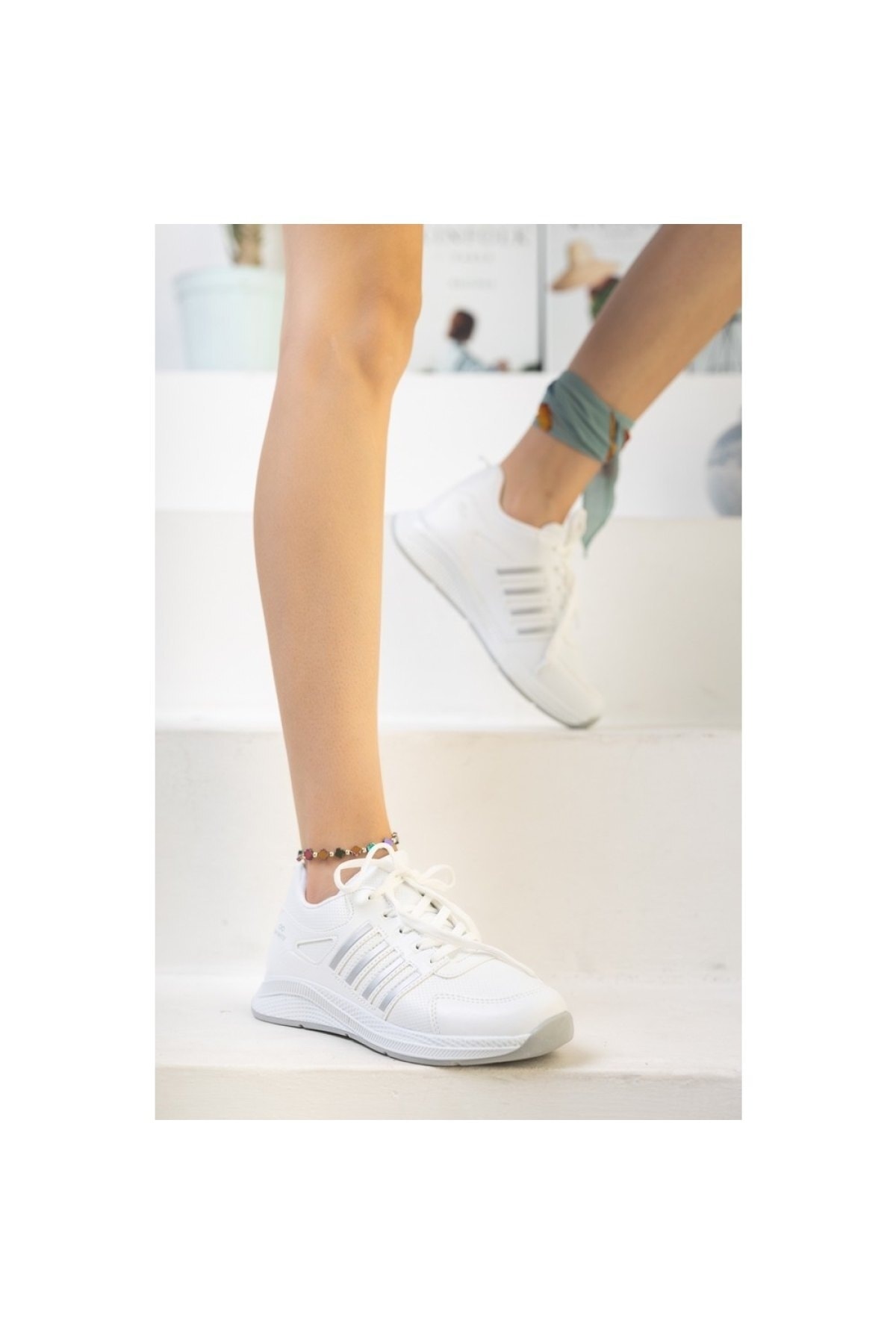 ALEXANDER SİNAN Infinite Kadın Erkek Günlük Genç Sneaker, Ortopedikyürüyüş Ayakkabısı Beyaz Gümüş