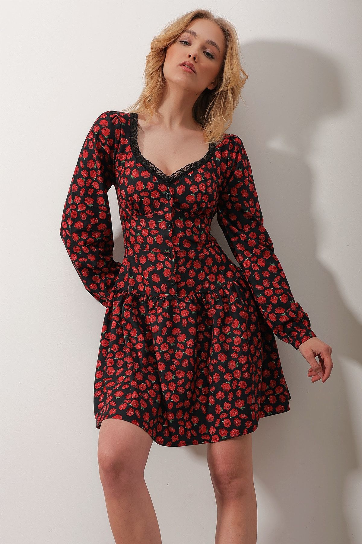Trend Alaçatı Stili Kleid Rot A-Linie Fast ausverkauft FN8309
