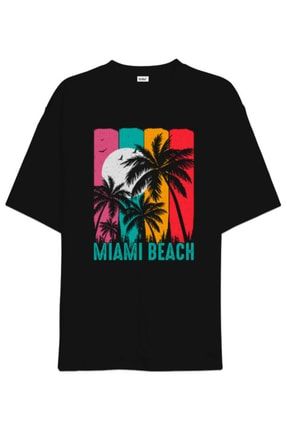 Miami Beach-miami Sahili Oversize Unisex Tişört TD318662