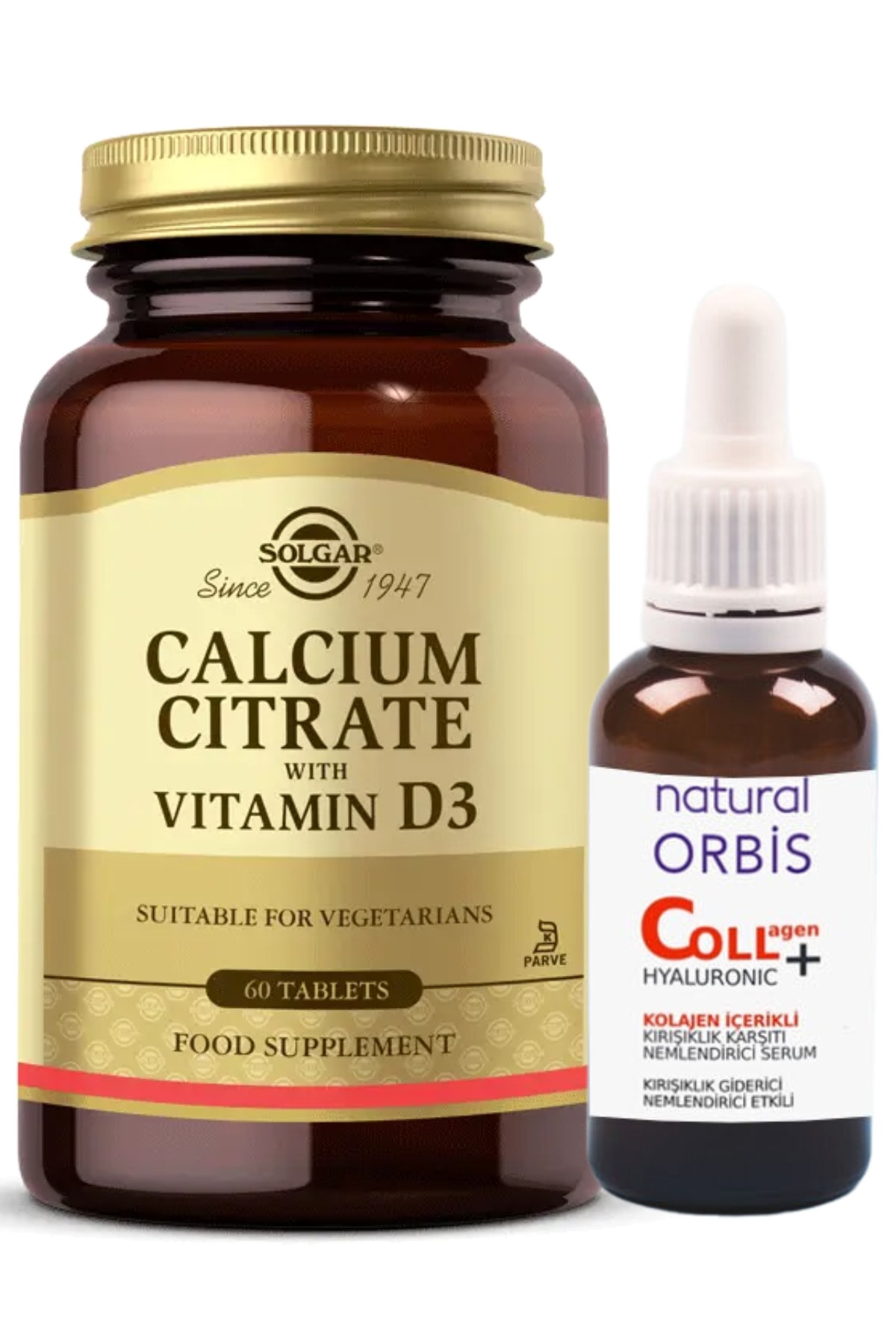 Solgar Calcium Citrate With Vitamin D3 60 Tablet (HEDIYE KOLAJEN SERUM 30 ML KALSİYUM SİTRAT) Skt:09/24