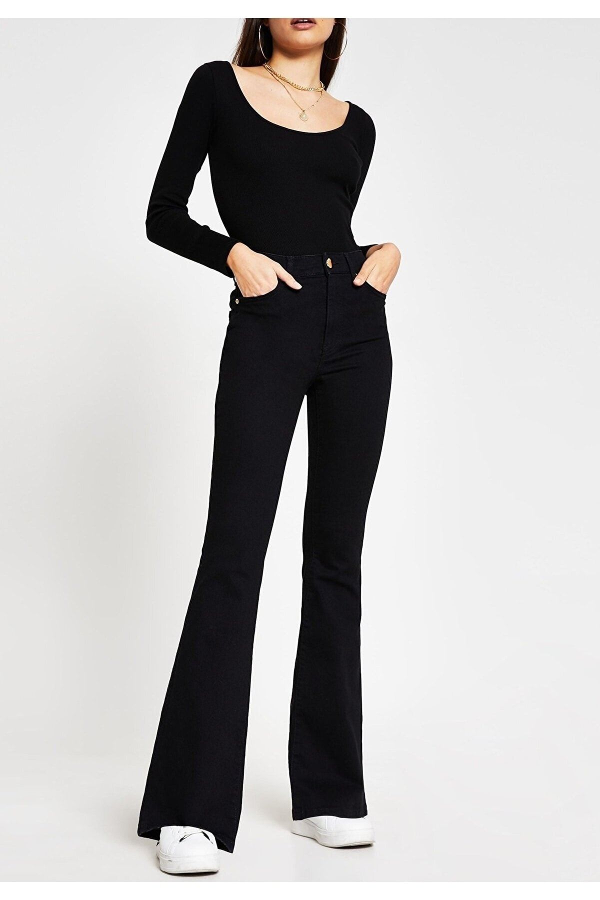 mymoda Cersei Black Flare Leg Denim Pants High Waist Flare Jeans