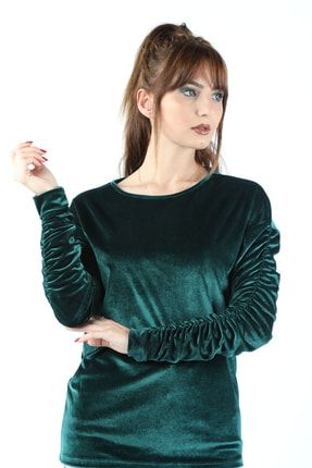 Kol Büzgülü Kadife Bluz Yeşil BBK/4386