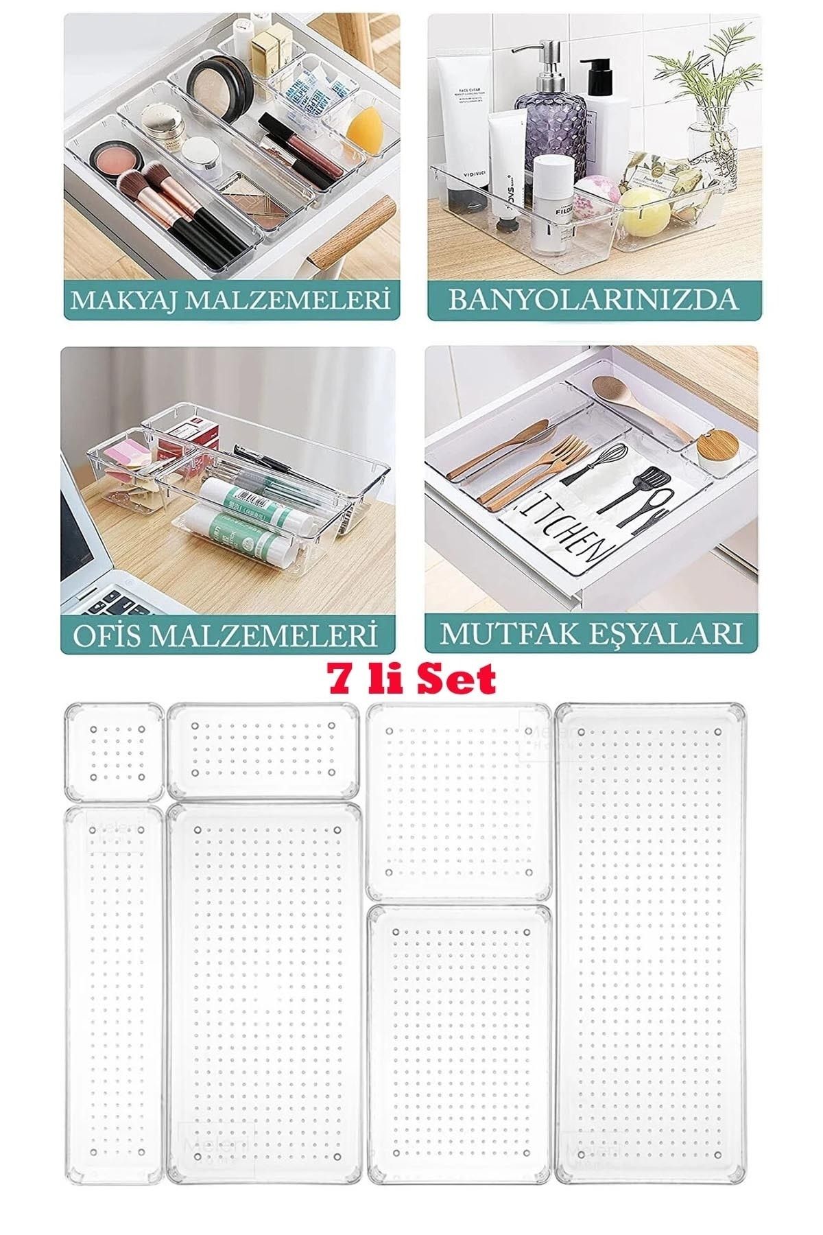 C8HOME 7'li Modüler Çekmece Içi Düzenleyici, Banyo Makyaj Ve Takı Düzenleyici - Ofis Masaüstü Organizer