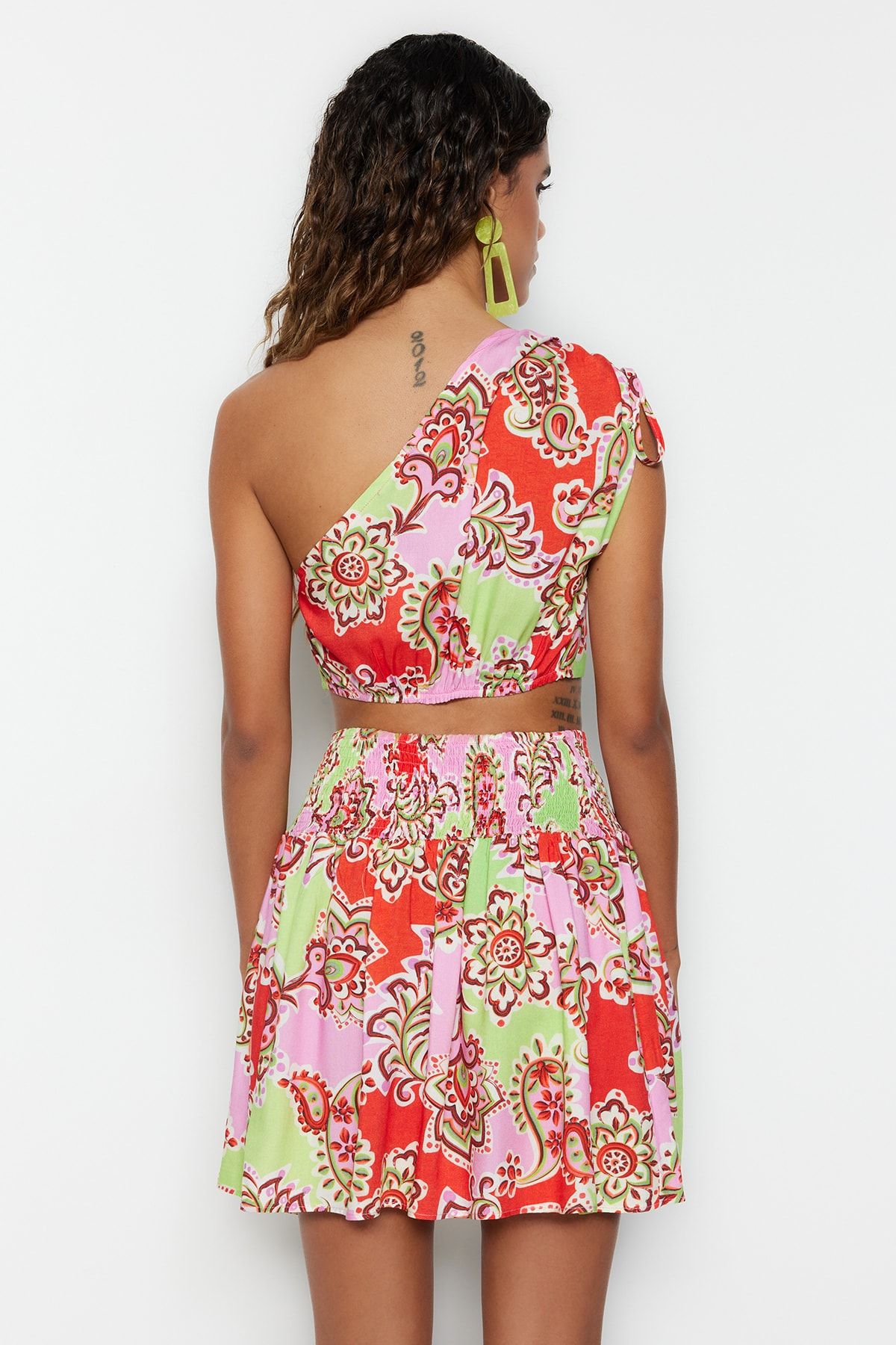 Trendyol Collection-One Shoulder Shawl Print Woven Blouse and Beach Skirt Set - Tbess23Au00056 6