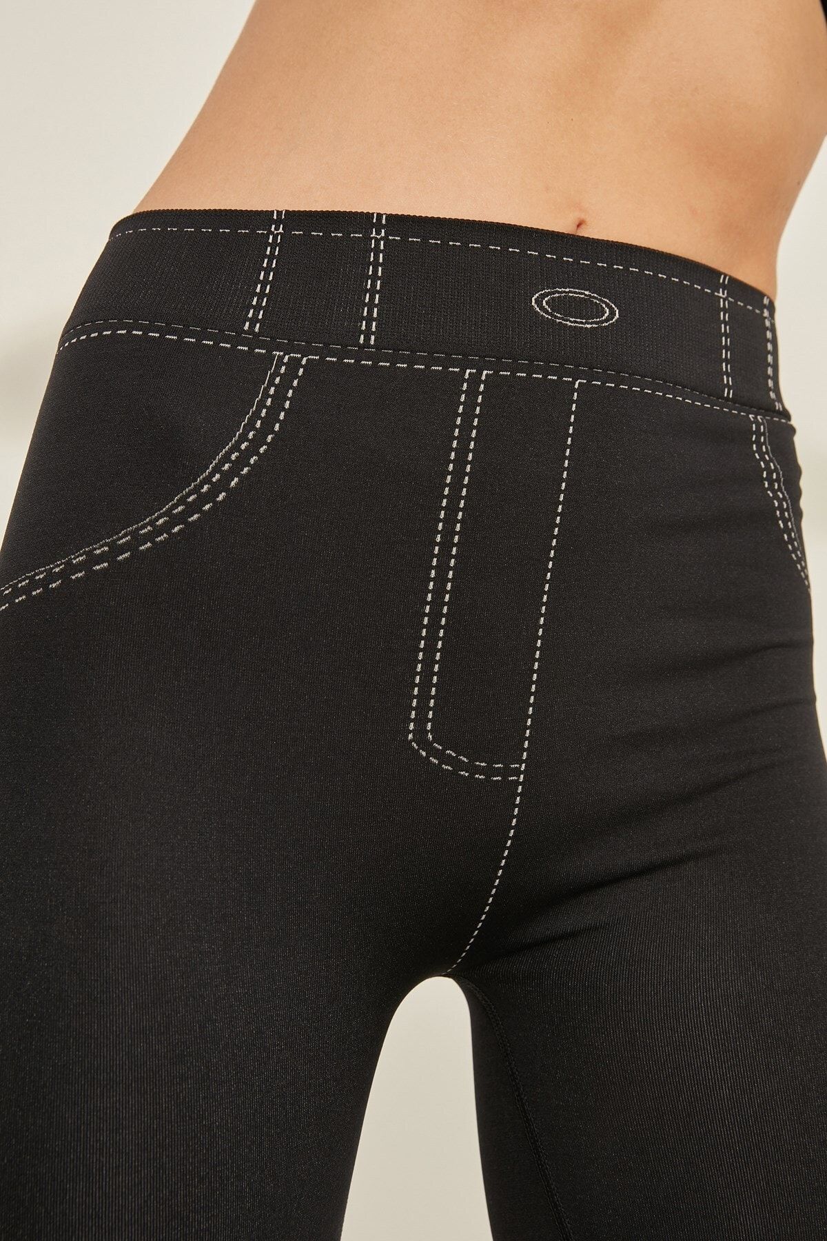 C&City-C13801 Nahtlose Damen-Denim-Hosen-Leggings Schwarz 3