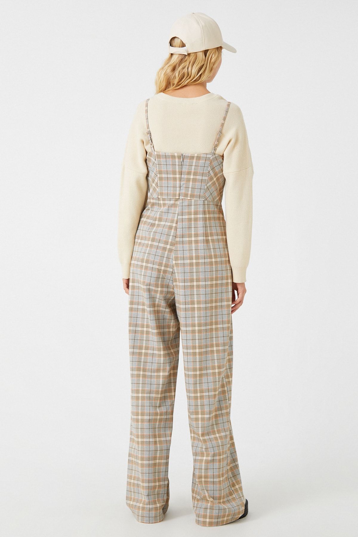 Koton Women s Gray Plaid Jumpsuit 3WAL40027IW Trendyol