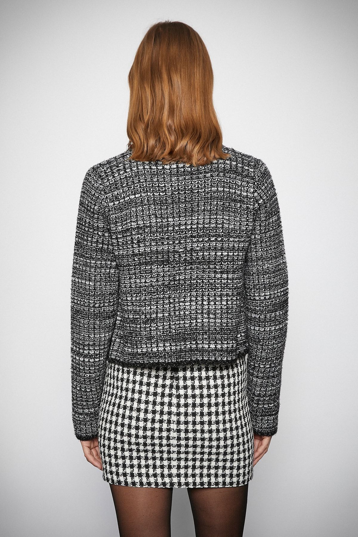 Koton-Women's Black Plaid Cardigan 3WAK90307HT 3