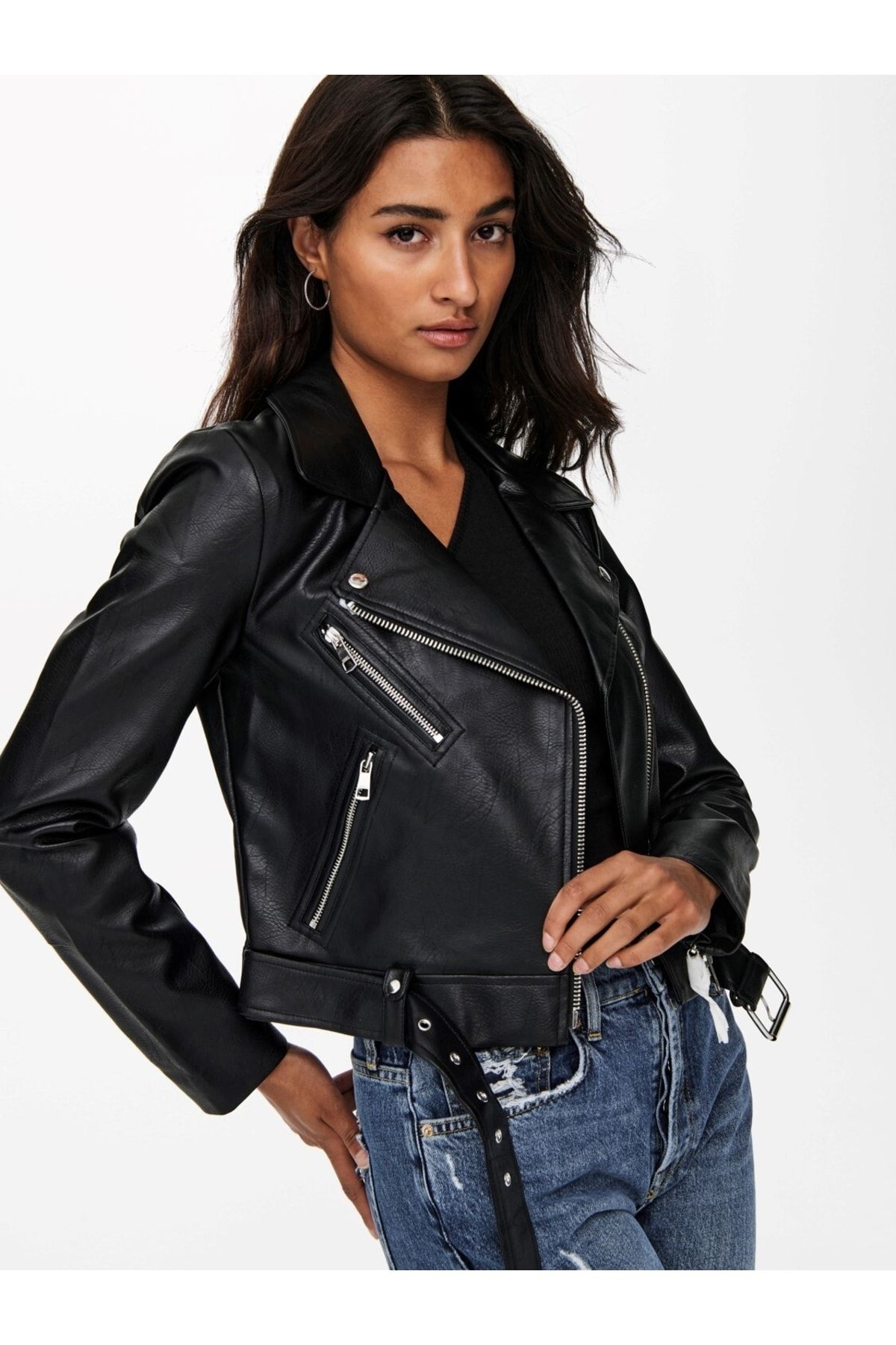 Only Onlvera Faux Leather - Jacket CC Detailed Trendyol Otw Leather Biker Faux Belt Biker