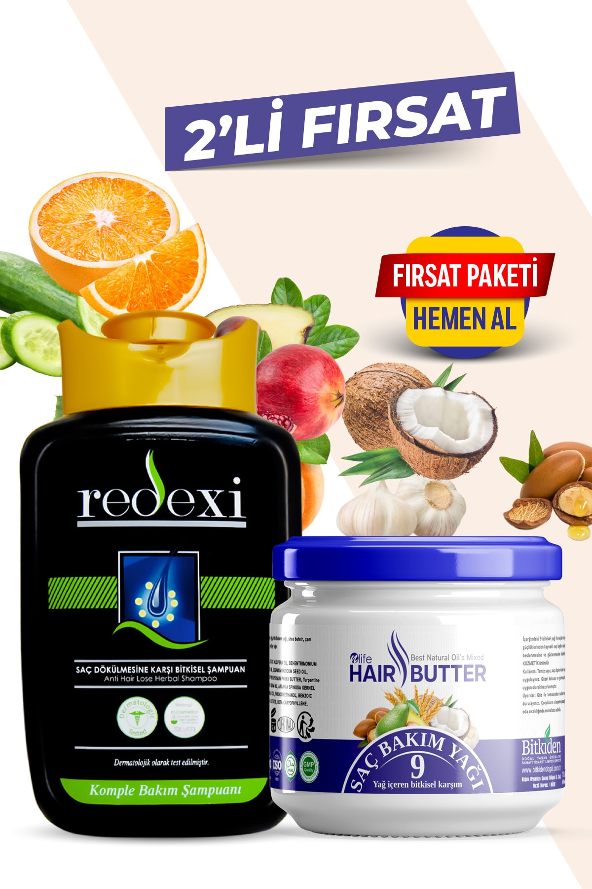 Redexi Saç Dökülmesine Karşı Bitkisel Şampuan Komple Bakım 400ml + Hair Butter 9 Yağ Karışımlı Krem 190 Ml