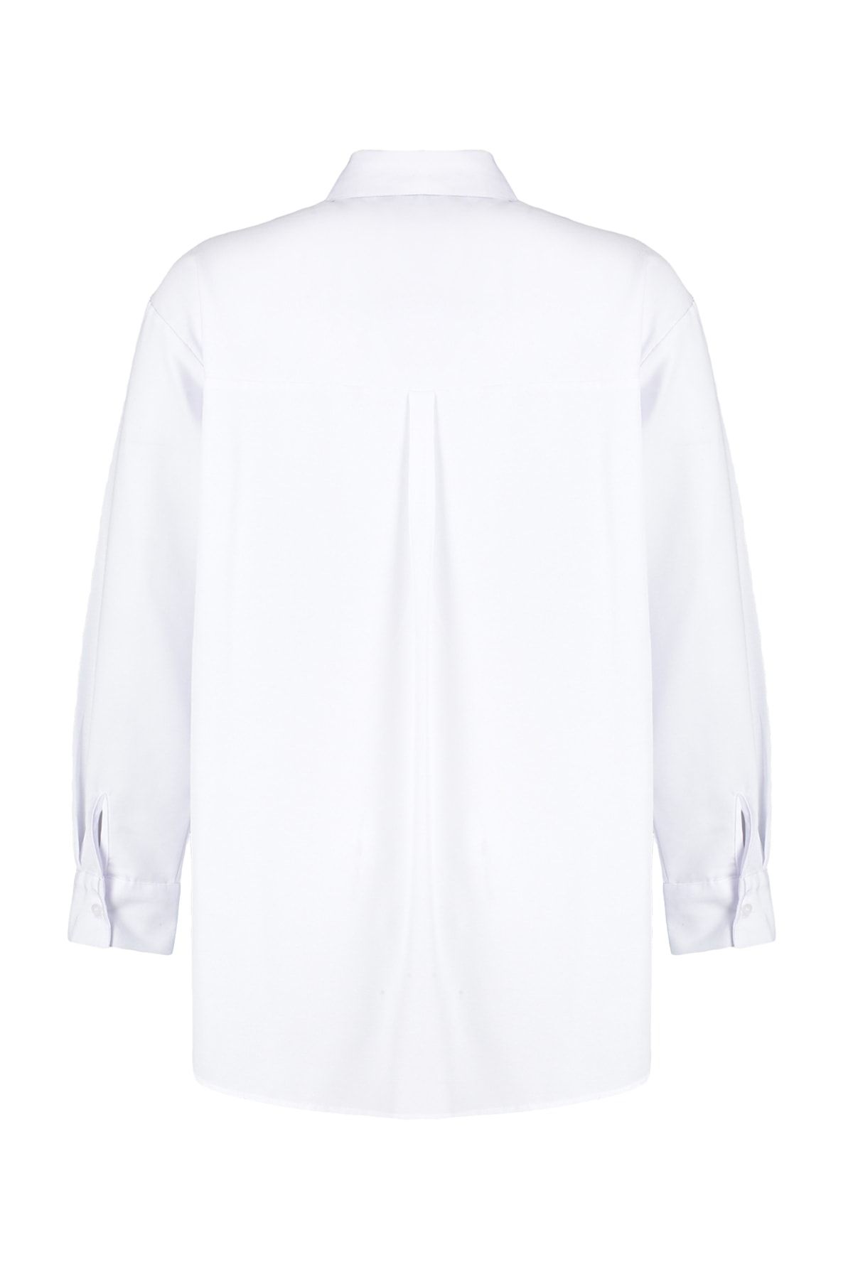 Trendyol Curve-Biela oversize tkaná košeľa s golierom TBBSS23AX00007 6