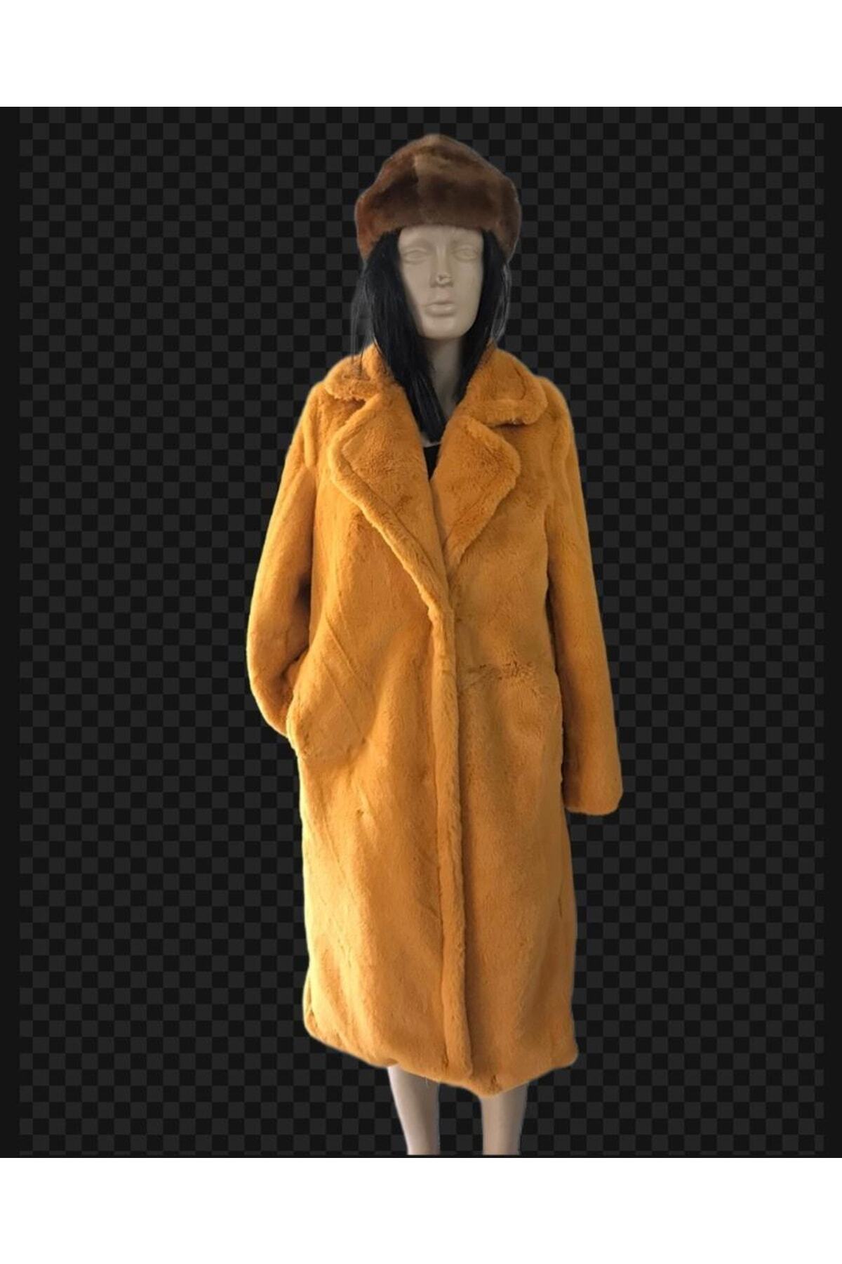 KürkZone  Hardal Sarısı Peluş Rex Kürk Manto - Görsel 2