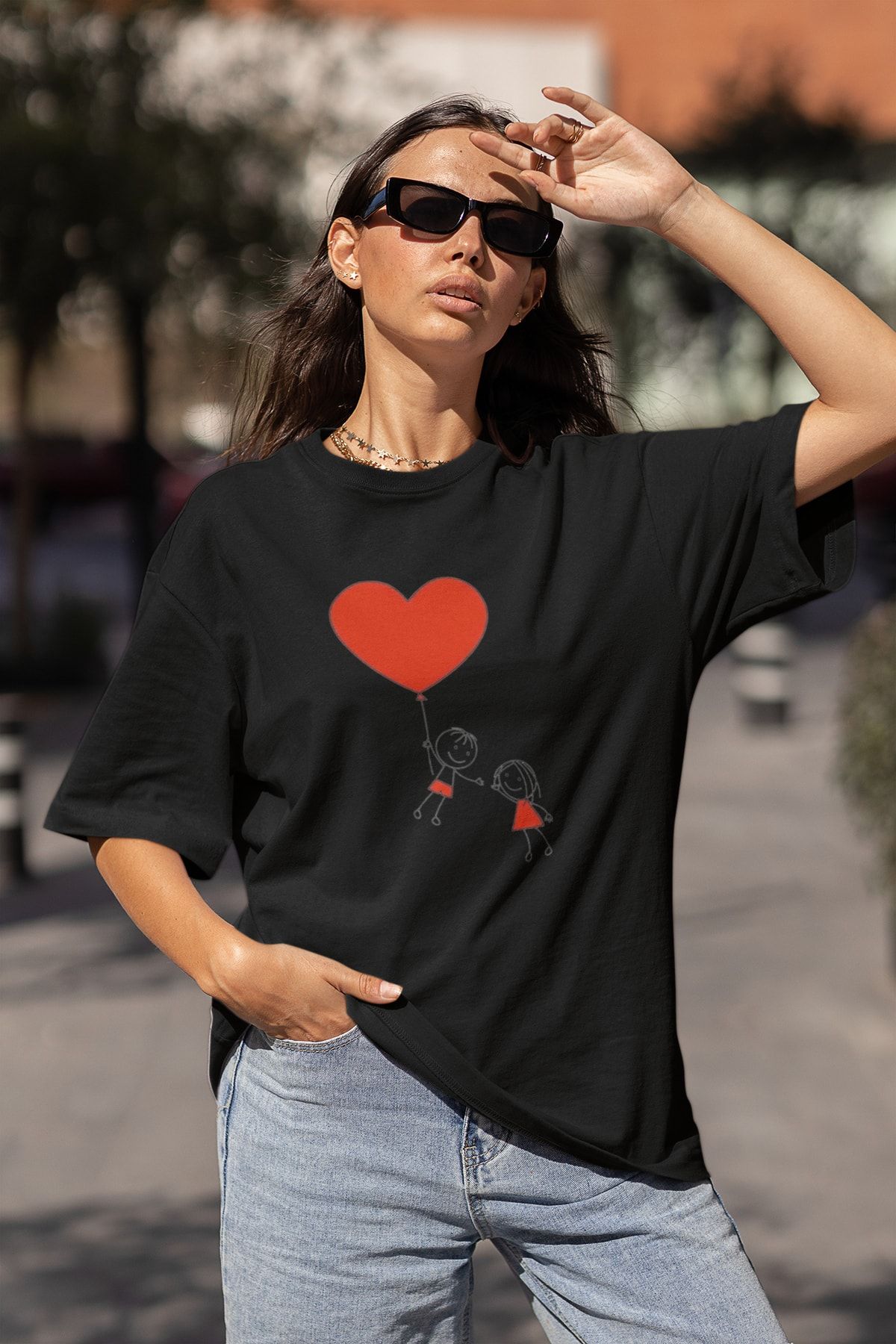 Advantage Flying Balloon Heart Design Oversize Tshirt T-shirt für Adult Γυναίκα - S