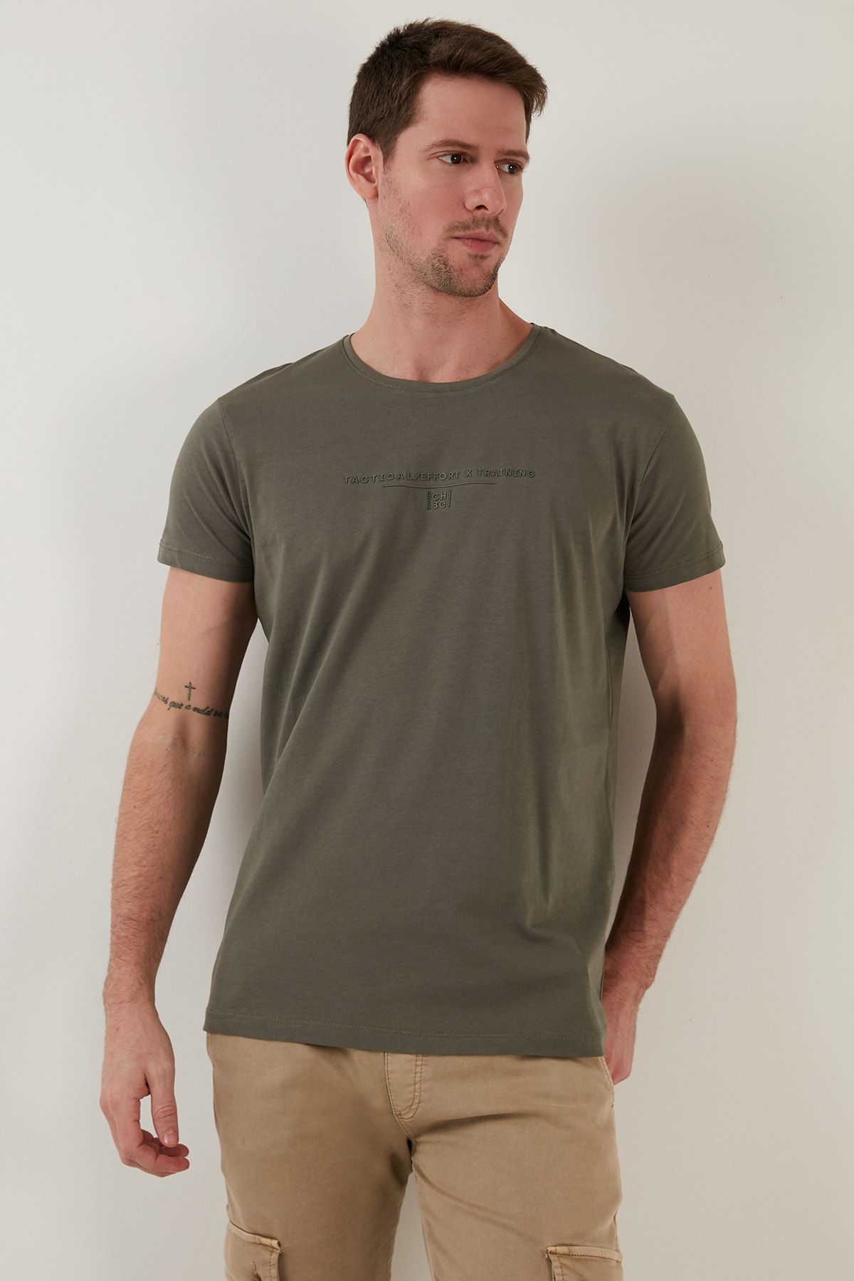 Text Printed Crew Neck 100% Coton Slim Fit Basic T شرت تی شرت مردانه 541 tactical Buratti