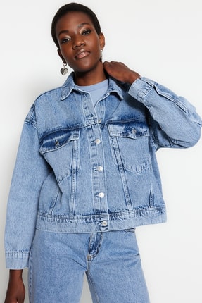 TRENDYOLMİLLA Mavi Trucker Denim Ceket TWOSS23CE00031