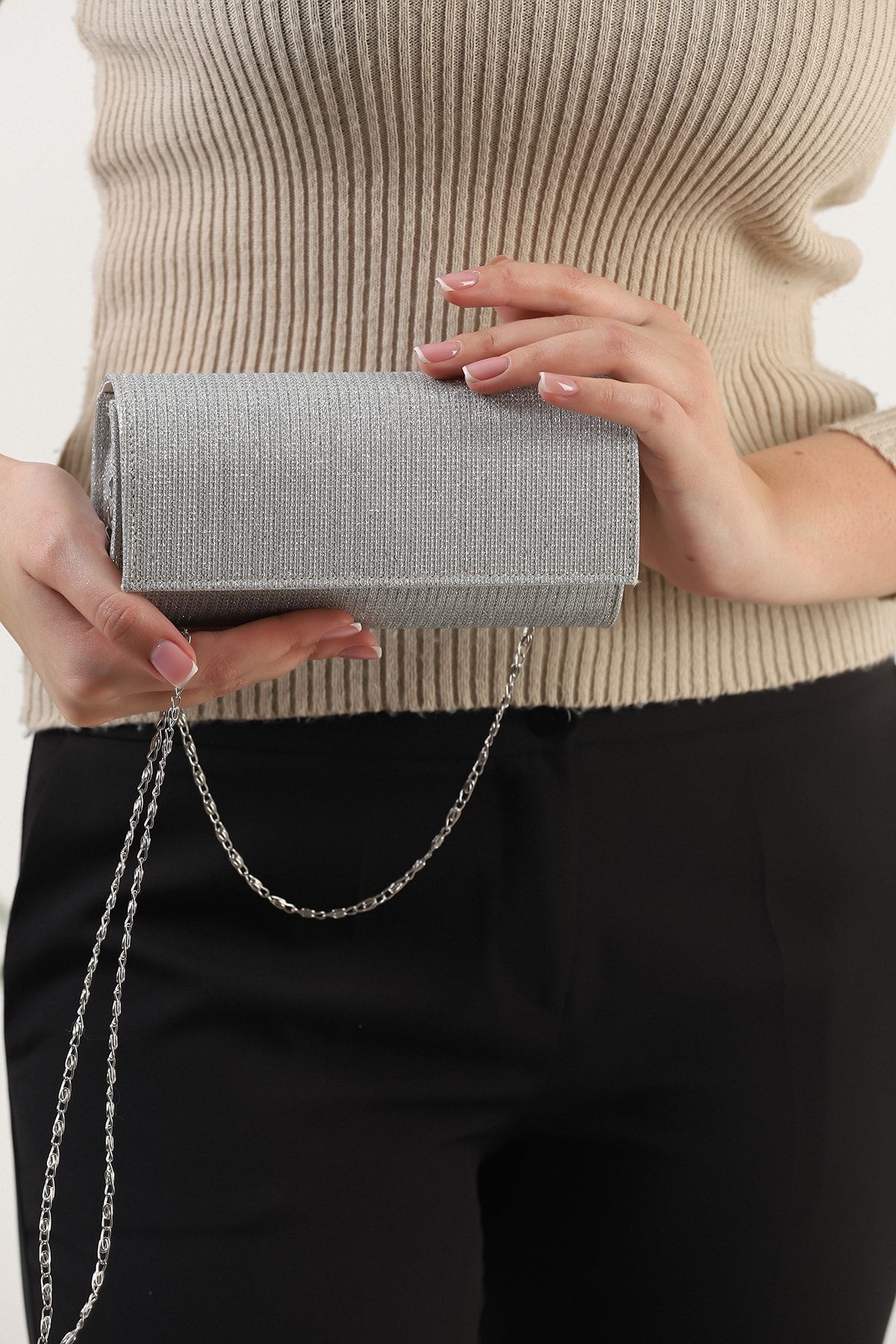 Silver best sale wrist bag