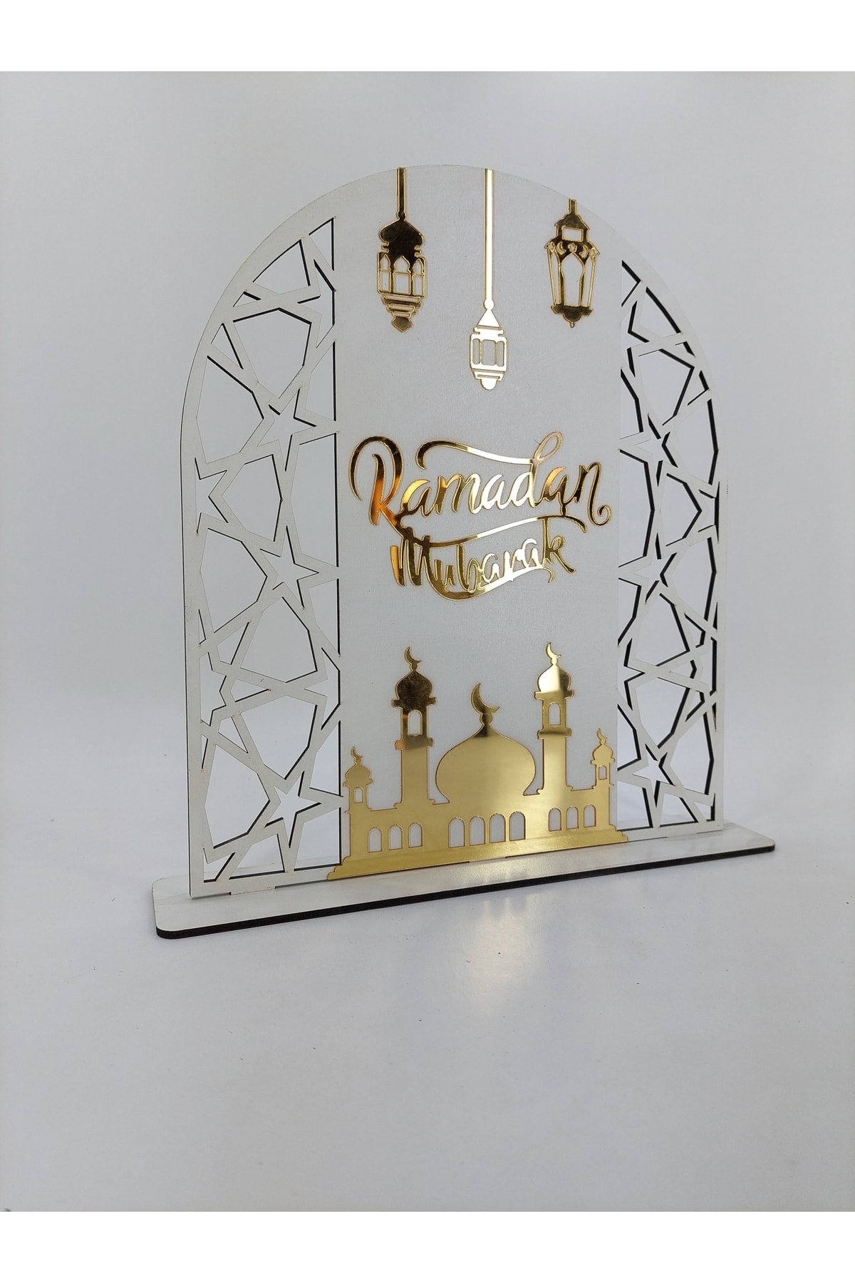 şamaksesuar Ramazan'a Özel Dekoratif Ve Süsleme Ahşap , Altın Aynalı Pleksi Masa Üstü Tablo