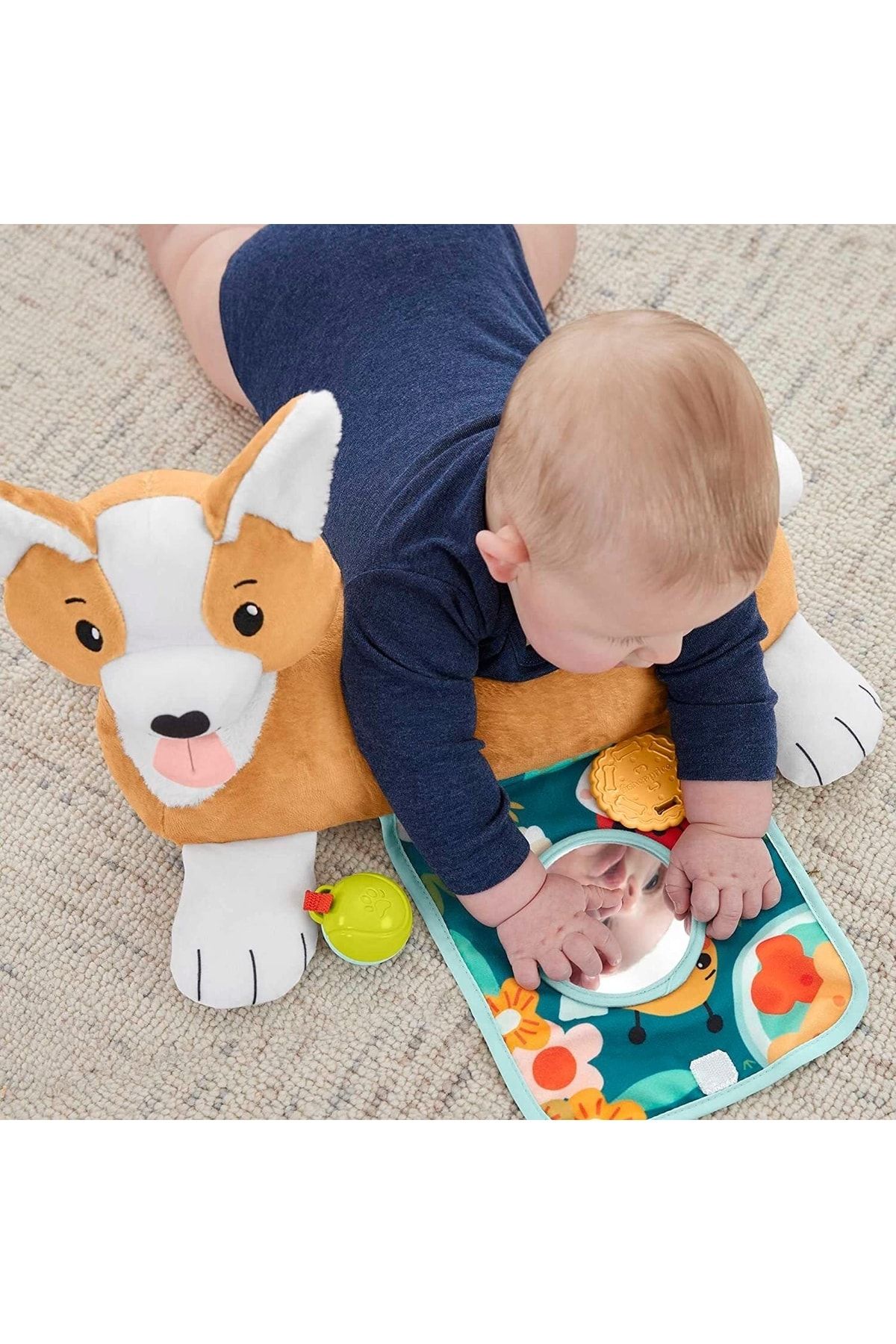 Tower Toys 3'ü 1 Arada Köpekçik Uzanma Yastığı Yenidoğanlara Uygun 3 Oyuncak Çıngıraklı Top Dişlik Ve Ayna GB11265