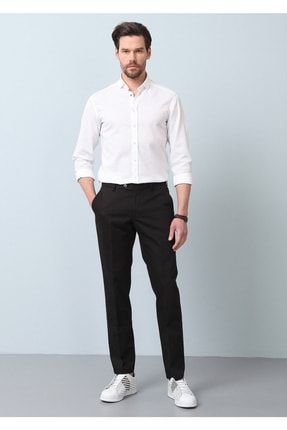 Siyah Düz Dokuma Regular Fit Smart Casual Pamuk Karışımlı Pantolon 153381