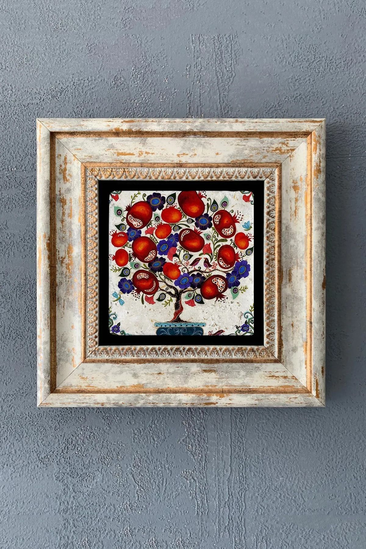 Oscar Stone Decor Çerçeveli Taş Duvar Dekoru 20 X 20 Cm Nar Temalı