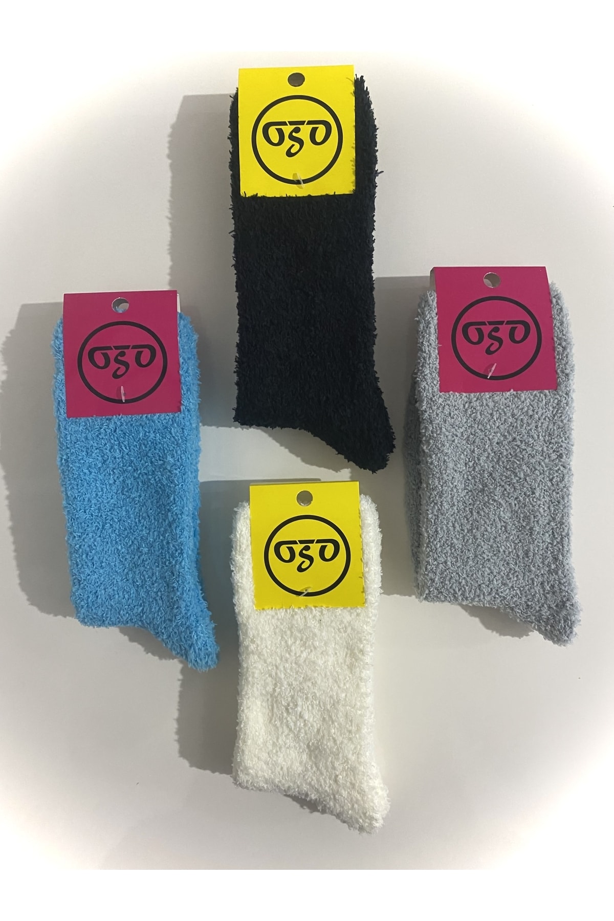 OSO Çorap Kalın Peluş Düz Çizgili Renkli Unisex Uyku Soket Çoraplar