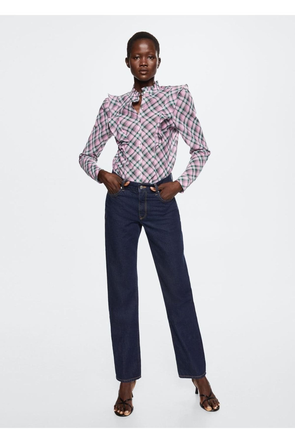 MANGO Woman-Flounce Check Blouse 2