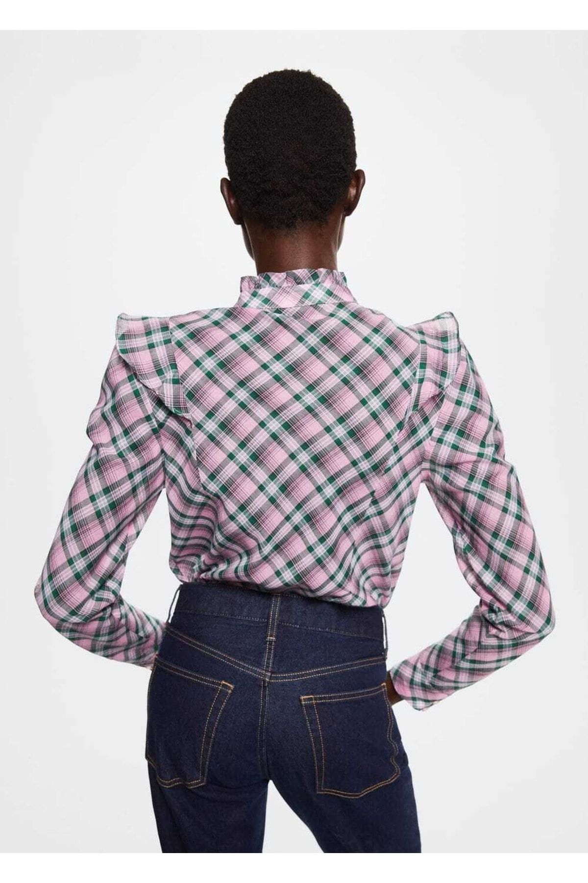 MANGO Woman-Flounce Check Blouse 4
