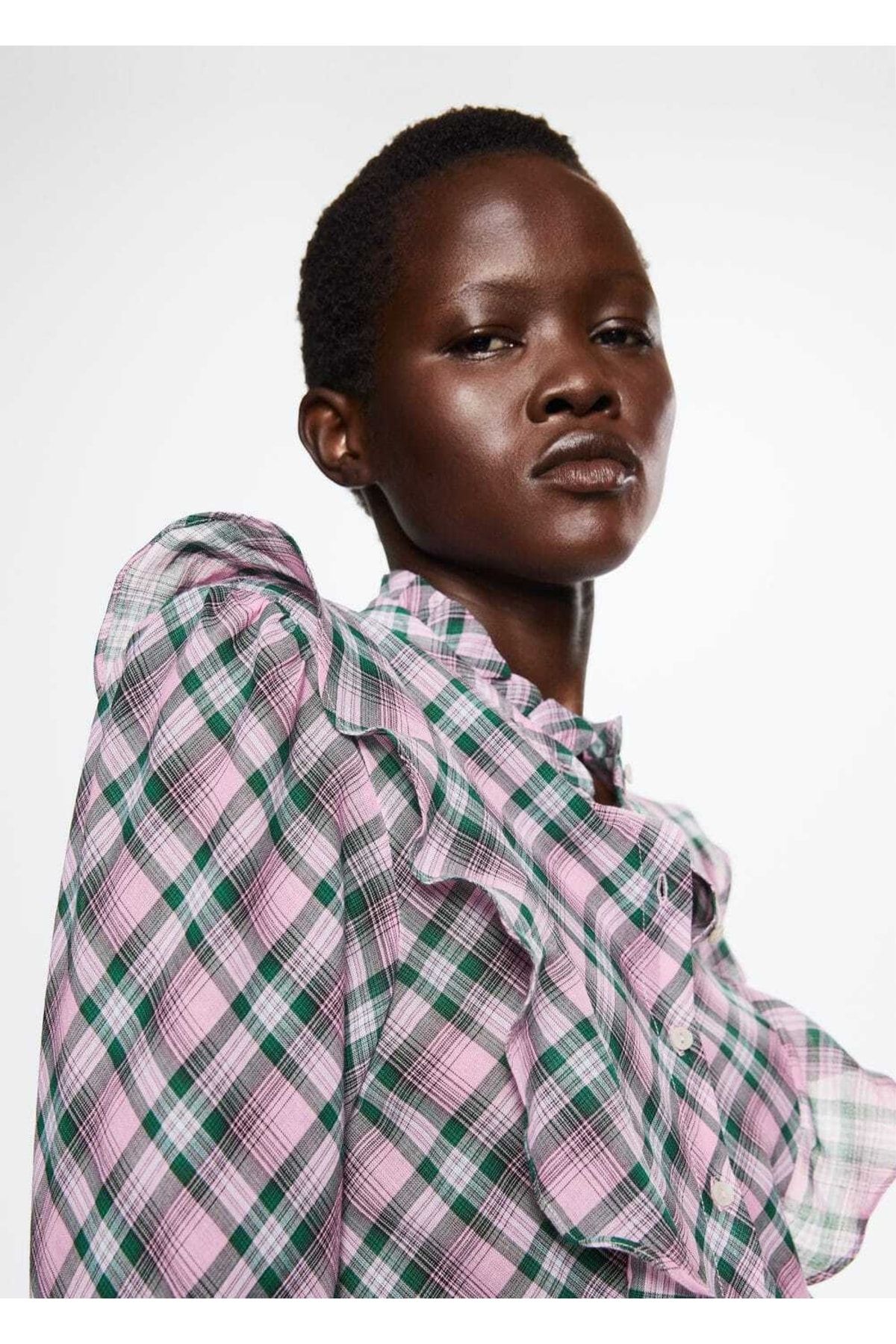 MANGO Woman-Flounce Check Blouse 5