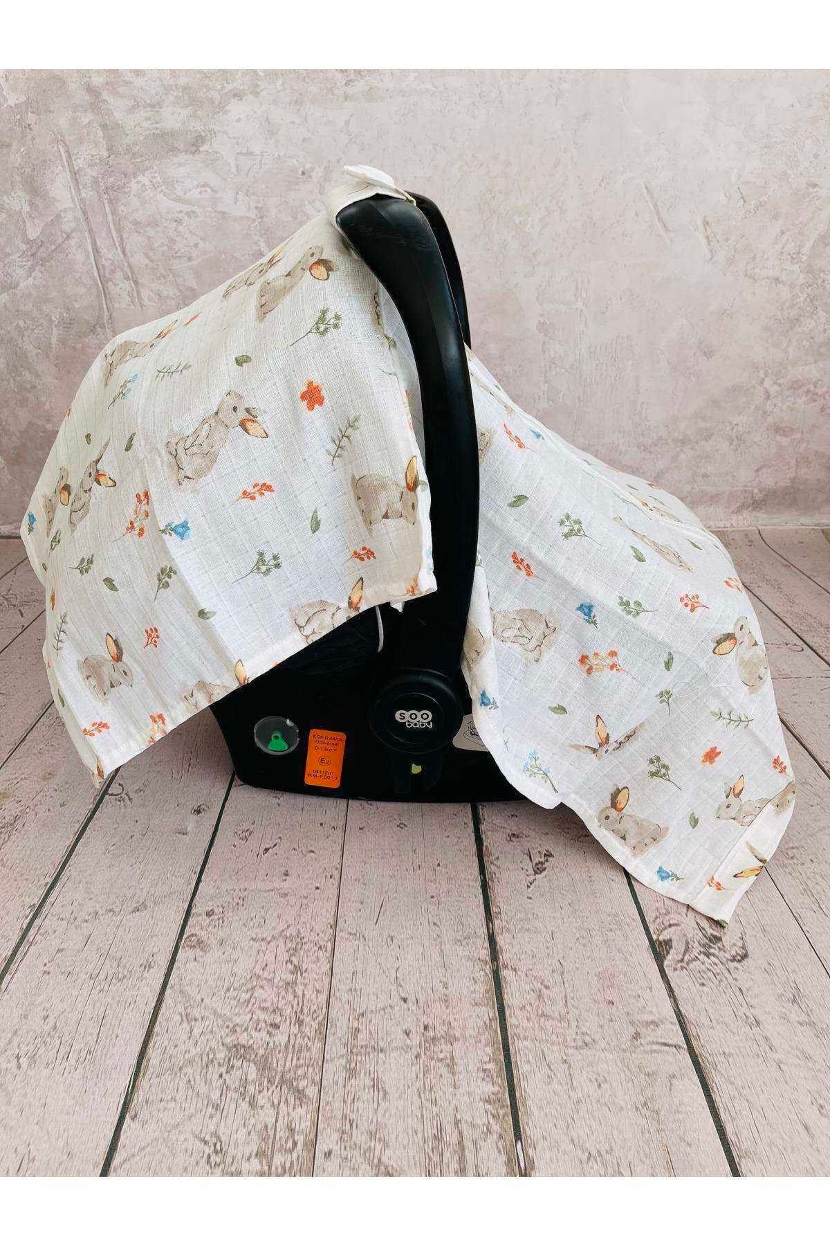 JUNİPERUS-Rabbit Muslin Stroller Cover with Zipper 3