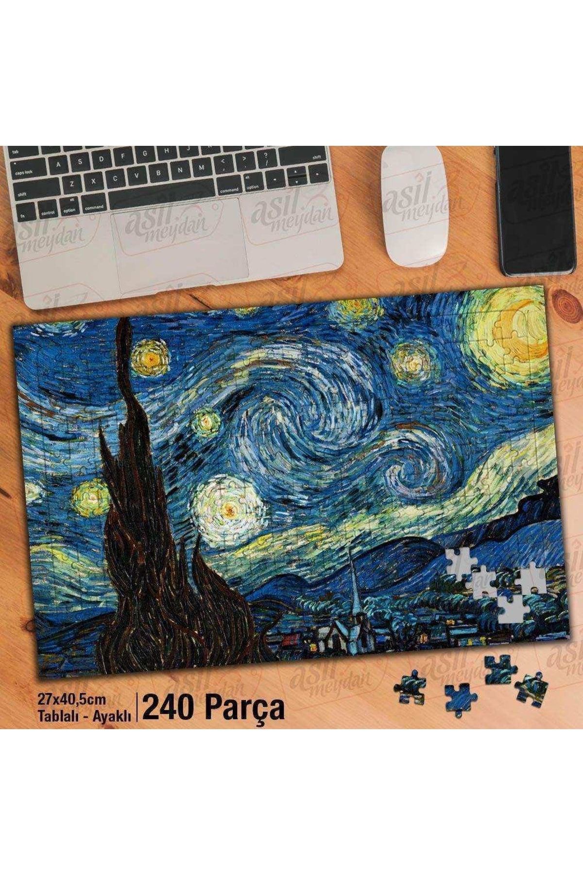 cnpromosyon Asil Hobi Van Gogh Yıldızlı Geceler Yapboz - Ayak Destekli Çerçeveli 240 Parça Puzzle